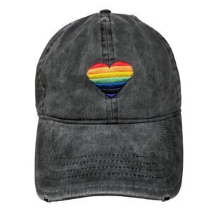 Pride Rainbow Heart Slideback Hat Gray OSFM Embroidered David And Young